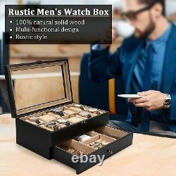 Watch Box 10 Slot Watch Case Display for Men Women, Watch Organizer Wood Linen