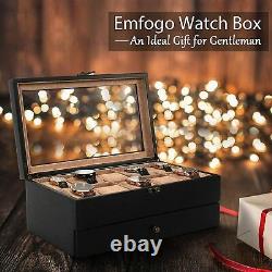 Watch Box 10 Slot Watch Case Display for Men Women, Watch Organizer Wood Linen