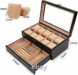 Watch Box 10 Slot Watch Case Display for Men Women, Watch Organizer Wood Linen