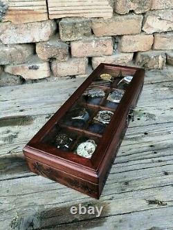 Watch Box 8 Compartments Display Top Glass Wooden Case Lichtenberg Figure