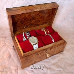 Watch Box Case, Luxury Wooden Box with Key, Jewelry Cushions, Storage Organizer Box