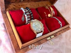 Watch Box Case, Luxury Wooden Box with Key, Jewelry Cushions, Storage Organizer Box