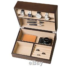 Watch Box Display Case Valet Storage Home Room Organizer Antique Walnut Wood New