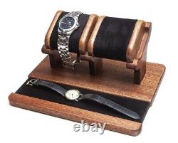 Watch Box Dual Display Case Organizer Wood Leather Desk Stand Jewelry Tray Lux