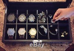 Watch Box, Elegant Wooden Case Organiser w Lock, Glass Display for 12 watches