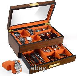 Watch Box Organizer for Men, 6 Slot Luxury Watch Display Case Wood Jewelry