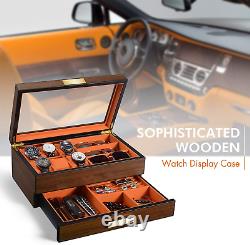 Watch Box Organizer for Men, 6 Slot Luxury Watch Display Case Wood Jewelry