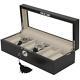 Watch Box Storage Display Case For 6 Watches Extra Clearance Matte Black Compact