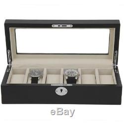 Watch Box Storage Display Case For 6 Watches Extra Clearance Matte Black Compact