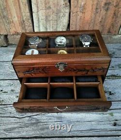 Watch Box Whit Drawer Wood Display Case Holds 12 Watches Included Pillows