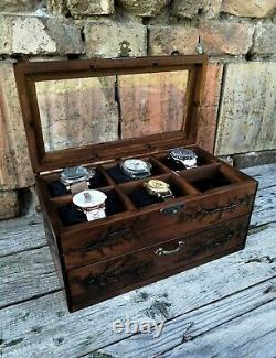 Watch Box Whit Drawer Wood Display Case Holds 12 Watches Included Pillows