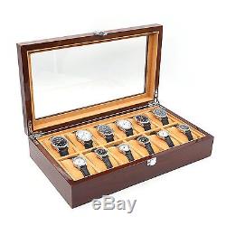 Watch Cases for Men 12 Slots Solid Wood Storage Organizer Display Box Large and