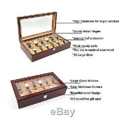 Watch Cases for Men 12 Slots Solid Wood Storage Organizer Display Box Large and
