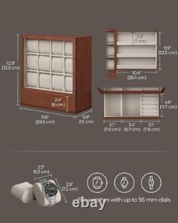 Watch Display Case 12 Slot Vertical Walnut Wood & Velvet Organizer Storage Box