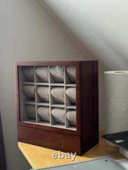 Watch Display Case 12 Slot Vertical Walnut Wood & Velvet Organizer Storage Box
