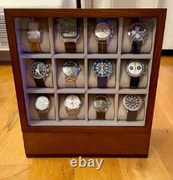 Watch Display Case 12 Slot Vertical Walnut Wood & Velvet Organizer Storage Box