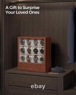 Watch Display Case 12 Slot Vertical Walnut Wood & Velvet Organizer Storage Box