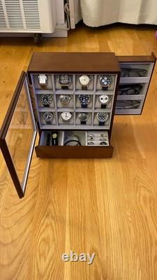 Watch Display Case 12 Slot Vertical Walnut Wood & Velvet Organizer Storage Box