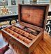 Watch Display Case Antique Oak & Brass With New Handcrafted Leather & Suede