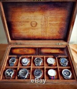 Watch Display Case Antique Oak & Brass With New Handcrafted Leather & Suede