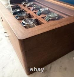 Watch Display Case Luxury 12 Slot Solid Walnut Wood Suede Storage Organizer Box