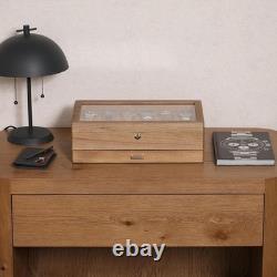 Watch Display Case Luxury 12 Slot Solid Walnut Wood Suede Storage Organizer Box
