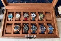 Watch Display Case Luxury 12 Slot Solid Walnut Wood Suede Storage Organizer Box