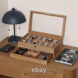 Watch Display Case Luxury 12 Slot Solid Walnut Wood Suede Storage Organizer Box