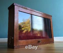 Weighted Antique Mahogany Pocket Watch Display Case Storage Box Glass Fronted