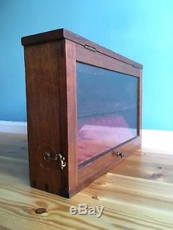 Weighted Antique Mahogany Pocket Watch Display Case Storage Box Glass Fronted