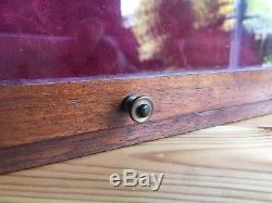Weighted Antique Mahogany Pocket Watch Display Case Storage Box Glass Fronted