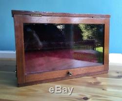 Weighted Antique Mahogany Pocket Watch Display Case Storage Box Glass Fronted