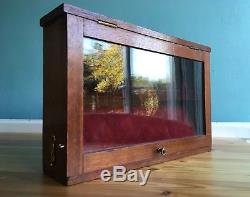 Weighted Antique Mahogany Pocket Watch Display Case Storage Box Glass Fronted