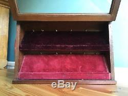 Weighted Antique Mahogany Pocket Watch Display Case Storage Box Glass Fronted