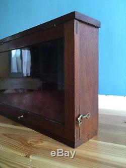 Weighted Antique Mahogany Pocket Watch Display Case Storage Box Glass Fronted