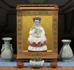 Wenge Wood Glass Cover Buddha Statue Shrine Altar Display Protection Case