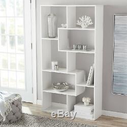 White 8-Cube Bookcase Modern Home Office Tall Wooden Storage Organizer Display