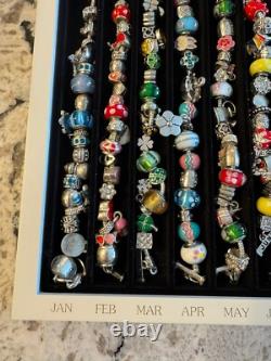 Willabee & Ward Danbury Mint 12 Month Charm Bracelet Set w Wood Display Case NEW