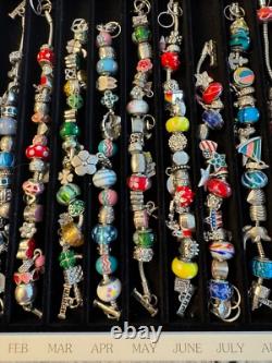 Willabee & Ward Danbury Mint 12 Month Charm Bracelet Set w Wood Display Case NEW