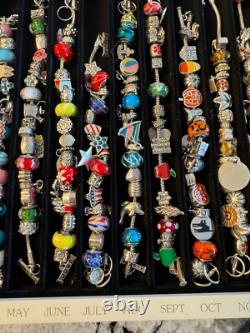 Willabee & Ward Danbury Mint 12 Month Charm Bracelet Set w Wood Display Case NEW