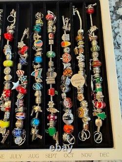 Willabee & Ward Danbury Mint 12 Month Charm Bracelet Set w Wood Display Case NEW