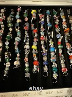 Willabee and Ward Charm Bracelet 12-Month Complete Set with Wood Display Case