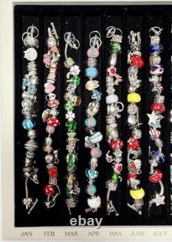 Willabee and Ward Charm Bracelets 12-Month Complete Set and Wood Display Case