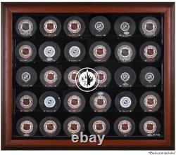 Winnipeg Jets Mahogany Framed 30 Hockey Puck Logo Display Case