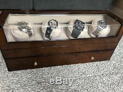 Wood 4 Watch Automatic Winder Display Case Box With Drawer For 6 More