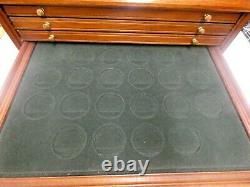 Wood Brass Medal Chest 6 Drawer Coin Case 100 Silver Dollar Display Storage Box