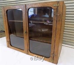 Wood Cabinet Glass Doors Showcase Display Case Cupboard Country Store Vintage
