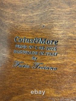 Wood Coin Display Case 24 Slot with Glass Lid Italian Velvet Handmade Numbered