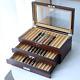 Wood Fountain Pen Display Case 3 Layer Glass Top 36 Slot With Drawers Ash Veneer
