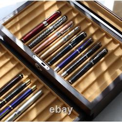 Wood Fountain Pen Display Case 3 Layer Glass Top 36 Slot with Drawers Ash Veneer